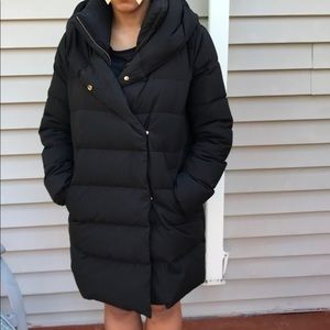 Black puffer knee length jacket